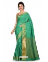 Jade Green Heavy Embroidered Designer Kanjivaram Silk Sari