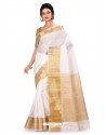 White Heavy Embroidered Designer Kanjivaram Silk Sari
