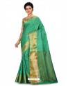 Jade Green Heavy Embroidered Designer Kanjivaram Silk Sari