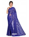 Dark Blue Heavy Embroidered Designer Chiffon Sari