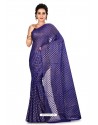 Violet Heavy Embroidered Designer Chiffon Sari