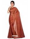 Rust Heavy Embroidered Designer Chiffon Sari