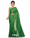 Forest Green Heavy Embroidered Designer Chiffon Sari