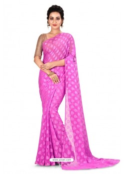 Magenta Heavy Embroidered Designer Chiffon Sari