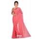 Peach Heavy Embroidered Designer Chiffon Sari
