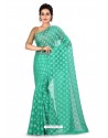 Sky Blue Heavy Embroidered Designer Chiffon Sari