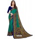 Aqua Mint Heavy Embroidered Designer Crepe Silk Sari