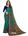 Aqua Mint Heavy Embroidered Designer Crepe Silk Sari