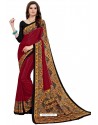 Maroon Heavy Embroidered Designer Crepe Silk Sari