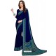 Royal Blue Heavy Embroidered Designer Crepe Silk Sari