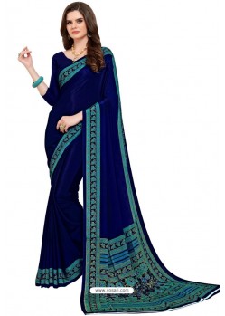 Royal Blue Heavy Embroidered Designer Crepe Silk Sari