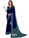 Royal Blue Heavy Embroidered Designer Crepe Silk Sari