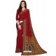 Wine Heavy Embroidered Designer Crepe Silk Sari