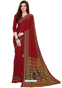 Wine Heavy Embroidered Designer Crepe Silk Sari