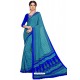 Blue Heavy Embroidered Designer Crepe Silk Sari