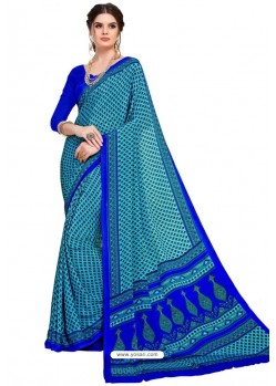 Blue Heavy Embroidered Designer Crepe Silk Sari