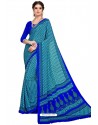 Blue Heavy Embroidered Designer Crepe Silk Sari