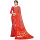 Dark Peach Heavy Embroidered Designer Crepe Silk Sari