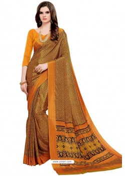 Mustard Heavy Embroidered Designer Crepe Silk Sari