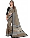 Taupe Heavy Embroidered Designer Crepe Silk Sari