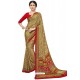 Cream Heavy Embroidered Designer Crepe Silk Sari