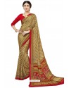 Cream Heavy Embroidered Designer Crepe Silk Sari