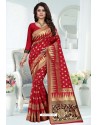 Red Designer Banarasi Silk Party Wear Sari