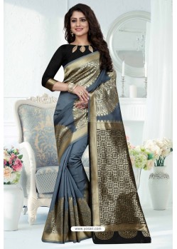 Grey Designer Banarasi Silk Party Wear Sari
