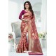 Rose Red Designer Banarasi Silk Party Wear Sari