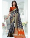 Navy Blue Designer Banarasi Silk Party Wear Sari