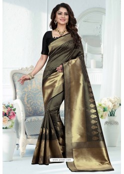 Dull Grey Designer Banarasi Silk Party Wear Sari