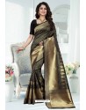 Dull Grey Designer Banarasi Silk Party Wear Sari