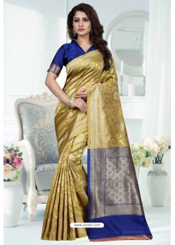 Gold Designer Banarasi Silk Party Wear Sari