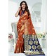 Rust Designer Banarasi Silk Party Wear Sari
