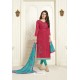 Rose Red Embroidered Designer Churidar Salwar Suit