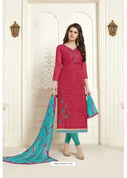 Rose Red Embroidered Designer Churidar Salwar Suit