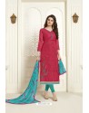 Rose Red Embroidered Designer Churidar Salwar Suit