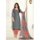 Grey Embroidered Designer Churidar Salwar Suit