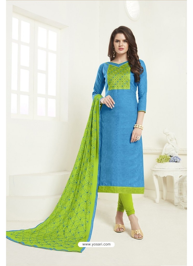 Blue Embroidered Designer Churidar Salwar Suit