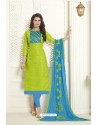 Parrot Green Embroidered Designer Churidar Salwar Suit