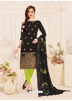 Black Embroidered Designer Banarasi Silk Churidar Salwar Suit