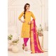 Yellow Embroidered Designer Banarasi Silk Churidar Salwar Suit