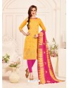 Yellow Embroidered Designer Banarasi Silk Churidar Salwar Suit