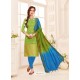 Parrot Green Embroidered Designer Banarasi Silk Churidar Salwar Suit