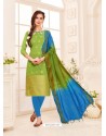 Parrot Green Embroidered Designer Banarasi Silk Churidar Salwar Suit
