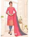 Peach Embroidered Designer Banarasi Silk Churidar Salwar Suit