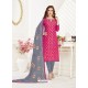 Rose Red Embroidered Designer Banarasi Jacquard Churidar Salwar Suit
