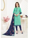 Jade Green Embroidered Designer Banarasi Jacquard Churidar Salwar Suit