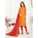 Orange Embroidered Designer Banarasi Jacquard Churidar Salwar Suit