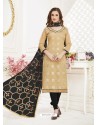 Beige Embroidered Designer Banarasi Jacquard Churidar Salwar Suit